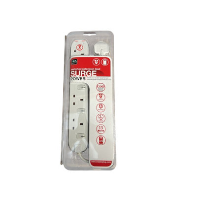 Masterplug 4 Socket Surge Protected Extension Lead - White / 0.485Kg - Image 3