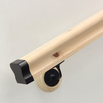 Jackson Woodturners Pine Hr Wall Mounted Handrail Kit With Black Fittings4200mm from B&Q
