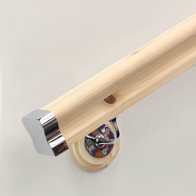 Jackson Woodturners Pine Hr Wall Mounted Handrail Kit With Chrome Fittings4200mm from B&Q