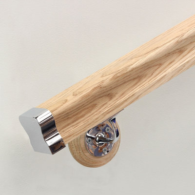 Jackson Woodturners Oak Hr Wall Mounted Handrail Kit With Chrome Fittings1800mm from B&Q