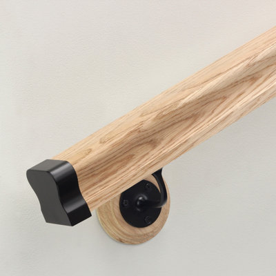 Jackson Woodturners Oak Hr Wall Mounted Handrail Kit With Black Fittings3600mm from B&Q