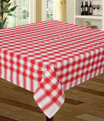 Just So Home Seersucker Tablecloth 100% Cotton Check Kitchen Dining Outdoor (50" X 50" 127Cm X 127Cm Red)