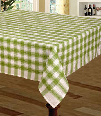 Just So Home Seersucker Tablecloth 100% Cotton Check Kitchen Dining Outdoor (50" X 50" 127Cm X 127Cm Sage)
