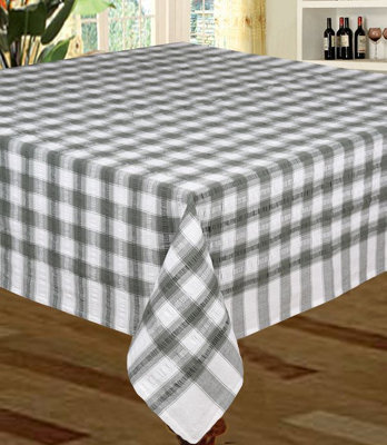 Just So Home Seersucker Tablecloth 100% Cotton Check Kitchen Dining Outdoor (50" X 50" 127Cm X 127Cm Grey)