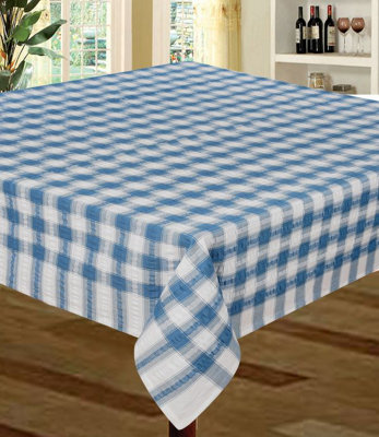  - Just So Home Seersucker Tablecloth  100% Cotton Check Kitchen Dining Outdoor (50" X 70"  127Cm X 178Cm Blue)