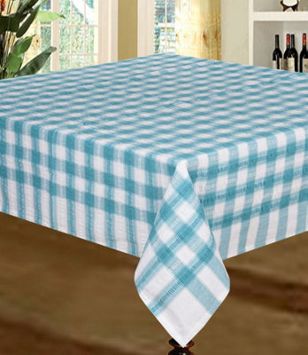 Just So Home Seersucker Tablecloth 100% Cotton Check Kitchen Dining Outdoor (50" X 70" 127Cm X 178Cm Teal)