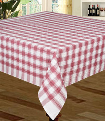  - Just So Home Seersucker Tablecloth 100% Cotton Check Kitchen Dining Outdoor (50" X 70" 127Cm X 178Cm Grape)