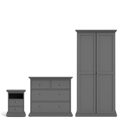 Furniture To Go Paris 3 Piece BundleBedsideChest And 2 Door Wardrobe In Matt Grey from B&Q