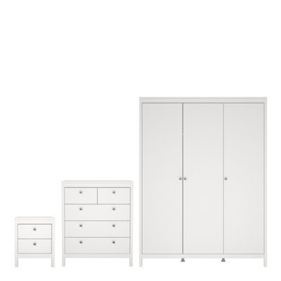 Furniture To Go Madrid 3 Piece BundleBedsideChest And 3 Door Wardrobe In White from B&Q