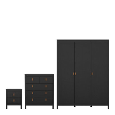 Furniture To Go Barcelona 3 Piece BundleBedsideChest And 3 Door Wardrobe In Matt Black from B&Q