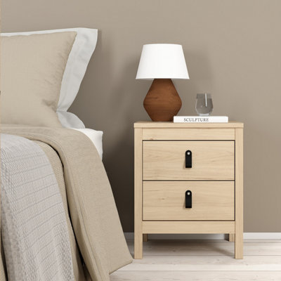 B&Q -  Barcelona Bedside Table 2 Drawers In Jackson Hickory Oak