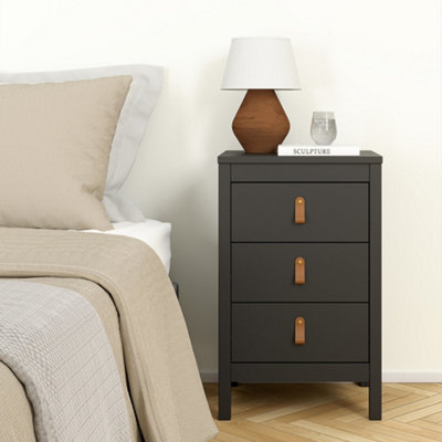 B&Q -  Barcelona Bedside Table 3 Drawers In Matt Black