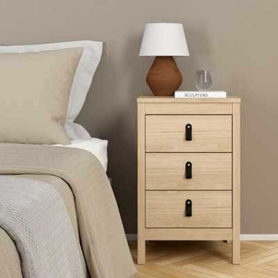 B&Q -  Barcelona Bedside Table 3 Drawers In Jackson Hickory Oak
