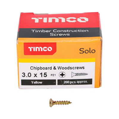 Timco Solo Yellow Woodscrew Pozi Countersunk Soloc3.0mm X 15mmPack Of 1000 from B&Q