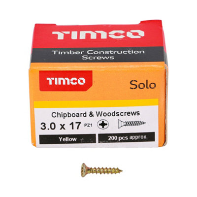 Timco Solo Yellow Woodscrew Pozi Countersunk Soloc3.0mm X 17mmPack Of 1000 from B&Q