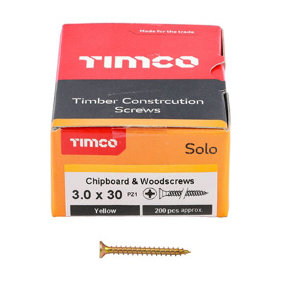 Timco Solo Yellow Woodscrew Pozi Countersunk Soloc3.0mm X 30mmPack Of 1000 from B&Q