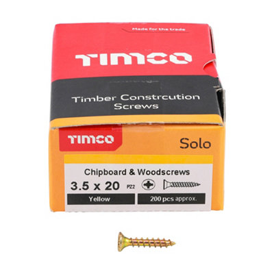 Timco Solo Yellow Woodscrew Pozi Countersunk Soloc3.5mm X 20mmPack Of 1000 from B&Q