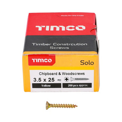 Timco Solo Yellow Woodscrew Pozi Countersunk Soloc3.5mm X 25mmPack Of 1000 from B&Q