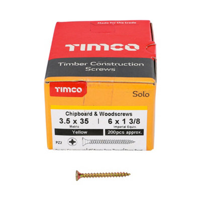 Timco Solo Yellow Woodscrew Pozi Countersunk Soloc3.5mm X 35mmPack Of 1000 from B&Q