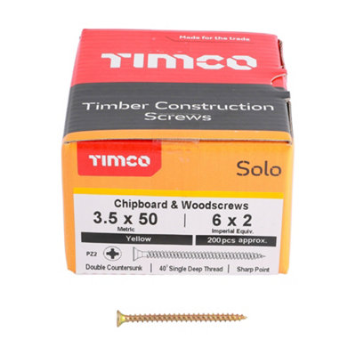 Timco Solo Yellow Woodscrew Pozi Countersunk Soloc3.5mm X 50mmPack Of 1000 from B&Q