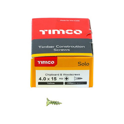 Timco Solo Yellow Woodscrew Pozi Countersunk Soloc4.0mm X 15mmPack Of 1000 from B&Q