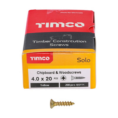 Timco Solo Yellow Woodscrew Pozi Countersunk Soloc4.0mm X 20mmPack Of 1000 from B&Q