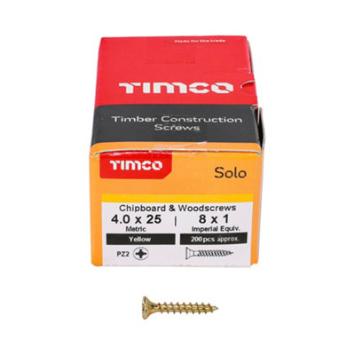Timco Solo Yellow Woodscrew Pozi Countersunk Soloc4.0mm X 25mmPack Of 1000 from B&Q