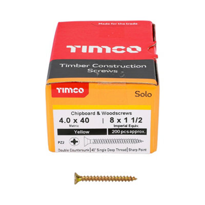Timco Solo Yellow Woodscrew Pozi Countersunk Soloc4.0mm X 40mmPack Of 1000 from B&Q