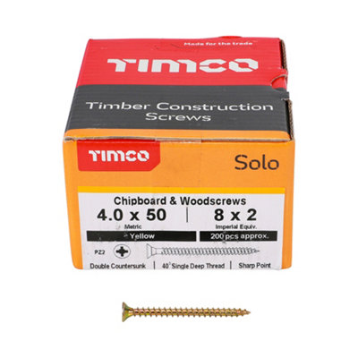 Timco Solo Yellow Woodscrew Pozi Countersunk Soloc4.0mm X 50mmPack Of 1000 from B&Q