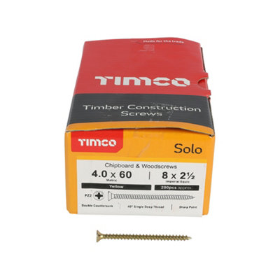 Timco Solo Yellow Woodscrew Pozi Countersunk Soloc4.0mm X 60mmPack Of 1000 from B&Q