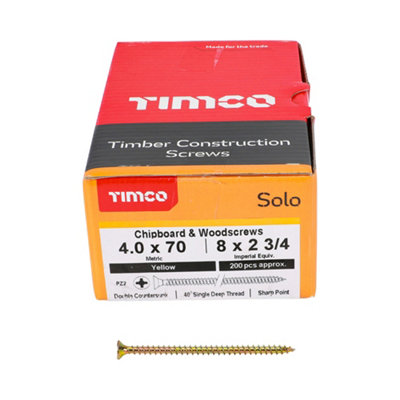 Timco Solo Yellow Woodscrew Pozi Countersunk Soloc4.0mm X 70mmPack Of 1000 from B&Q