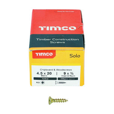 Timco Solo Yellow Woodscrew Pozi Countersunk Soloc4.5mm X 20mmPack Of 1000 from B&Q