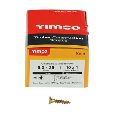 Timco Solo Yellow Woodscrew Pozi Countersunk Soloc5.0mm X 25mmPack Of 1000 from B&Q