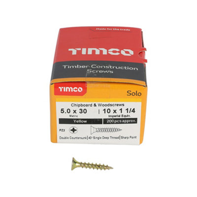 Timco Solo Yellow Woodscrew Pozi Countersunk Soloc5.0mm X 30mmPack Of 1000 from B&Q