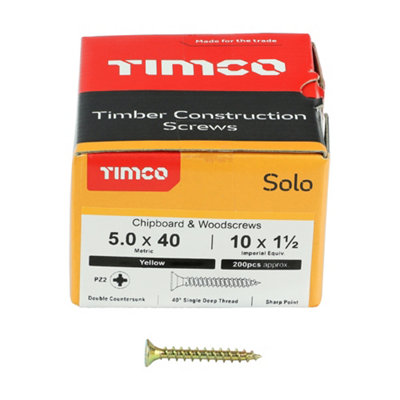 Timco Solo Yellow Woodscrew Pozi Countersunk Soloc5.0mm X 40mmPack Of 1000 from B&Q