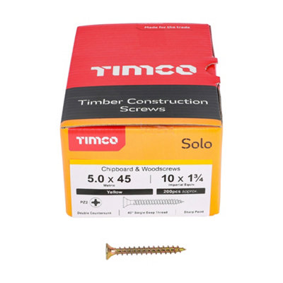 Timco Solo Yellow Woodscrew Pozi Countersunk Soloc5.0mm X 45mmPack Of 1000 from B&Q