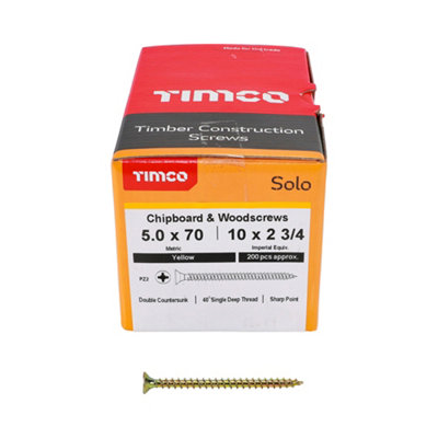 Timco Solo Yellow Woodscrew Pozi Countersunk Soloc5.0mm X 70mmPack Of 1000 from B&Q