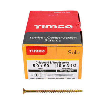 Timco Solo Yellow Woodscrew Pozi Countersunk Soloc5.0mm X 90mmPack Of 1000 from B&Q