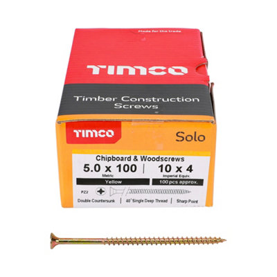 Timco Solo Yellow Woodscrew Pozi Countersunk Soloc5.0mm X 100mmPack Of 1000 from B&Q