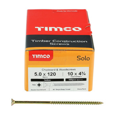 Timco Solo Yellow Woodscrew Pozi Countersunk Soloc5.0mm X 120mmPack Of 1000 from B&Q