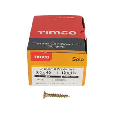 Timco Solo Yellow Woodscrew Pozi Countersunk Soloc6.0mm X 40mmPack Of 1000 from B&Q