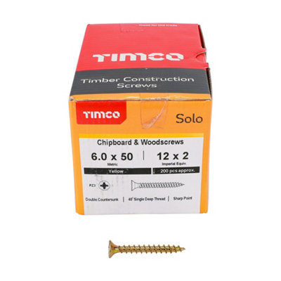 Timco Solo Yellow Woodscrew Pozi Countersunk Soloc6.0mm X 50mmPack Of 1000 from B&Q