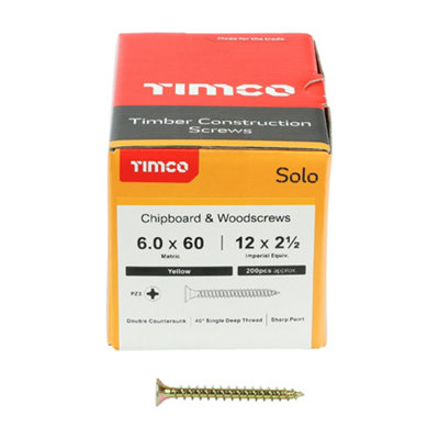 Timco Solo Yellow Woodscrew Pozi Countersunk Soloc6.0mm X 60mmPack Of 1000 from B&Q