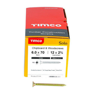 Timco Solo Yellow Woodscrew Pozi Countersunk Soloc6.0mm X 70mmPack Of 1000 from B&Q