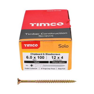 Timco Solo Yellow Woodscrew Pozi Countersunk Soloc6.0mm X 100mmPack Of 1000 from B&Q