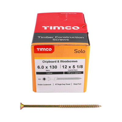 Timco Solo Yellow Woodscrew Pozi Countersunk Soloc6.0mm X 130mmPack Of 1000 from B&Q
