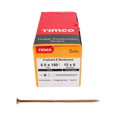 Timco Solo Yellow Woodscrew Pozi Countersunk Soloc6.0mm X 150mmPack Of 1000 from B&Q