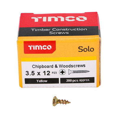 Timco Solo Yellow Woodscrew Pozi Countersunk Soloc3.5mm X 12mmBox Of 200 from B&Q
