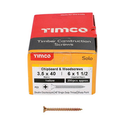 Timco Solo Yellow Woodscrew Pozi Countersunk Soloc3.5mm X 40mmBox Of 200 from B&Q