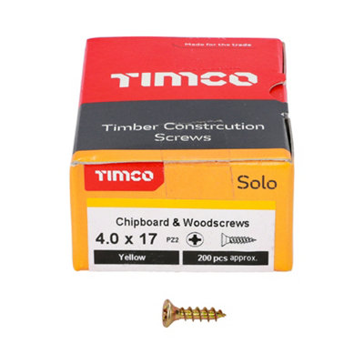 Timco Solo Yellow Woodscrew Pozi Countersunk Soloc4.0mm X 17mmBox Of 200 from B&Q